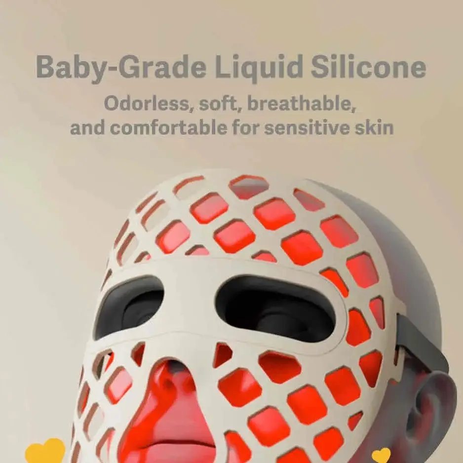 Radiant liquid silicone LED mask close-up