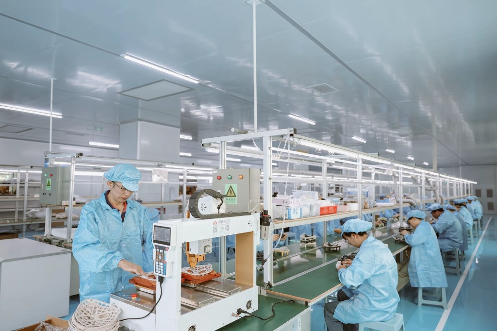 Wide view of Radiant LED face mask production line in Shenzhen